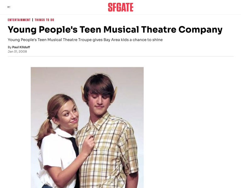 Young performers from Bay Area teen musical theatre company in costume during theatrical production