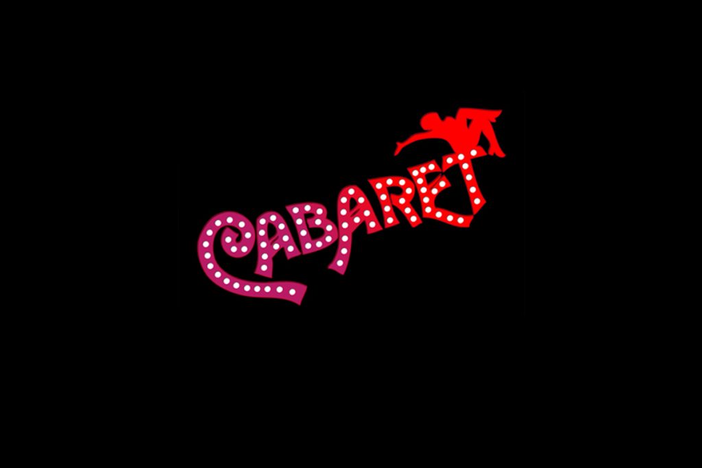 Cabaret logo with illuminated marquee-style lettering in pink and red gradient on black background