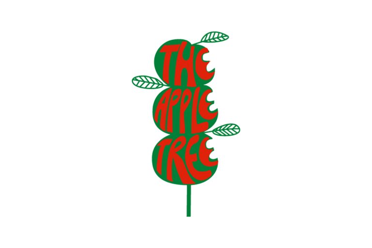 The Apple Tree logo with red text arranged in three stacked green apple shapes with leaves on a white background