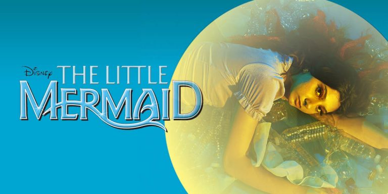 Disney's The Little Mermaid live-action movie poster featuring Ariel underwater with flowing red hair and green tail